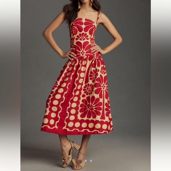 FARM Rio Dresses & Skirts - FARM Rio Red and Cream Floral Midi Dress